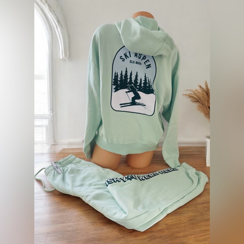 Pink Victoria’s Secret Campus Sweatshirt And Jogger Set Warm Aspen Mint Green S